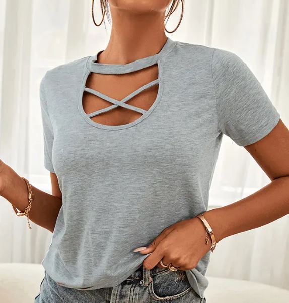 Criss-Cross Short Sleeve Grey Shirt