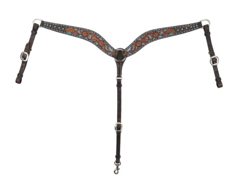 Bronco Blue Texas Flower Breast Collar by Circle Y