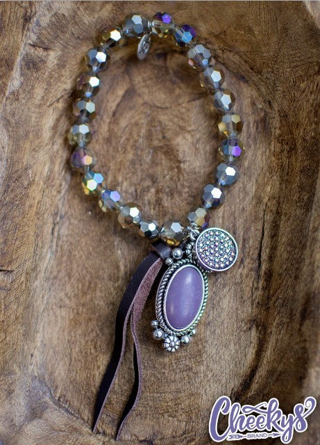 Iridescent Smokey Quartz and Eggplant Concho Bracelet