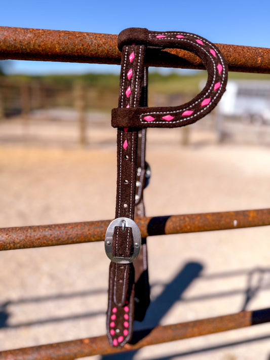 Bar-B Pink on Chocolate BuckStitch Headstall