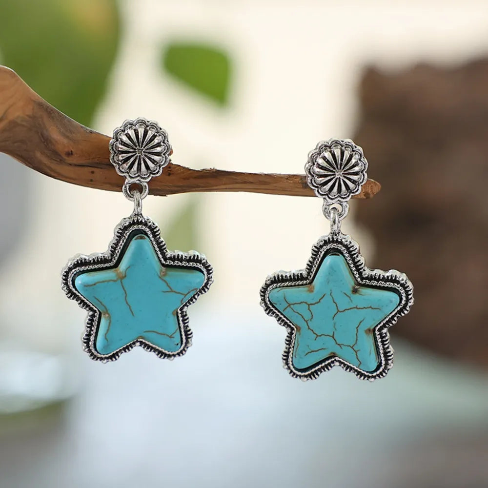 Turquoise Alloy Star Earrings