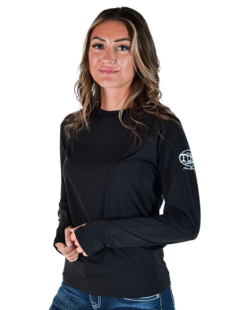 Cowgirl Tuff Ladies Black Long Sleeve Cooling Breathe Tee Lightweight High Stretch