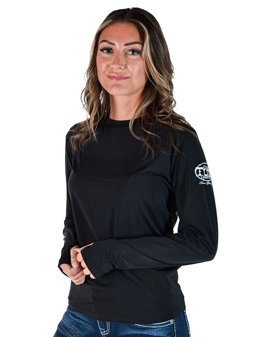 Cowgirl Tuff Ladies Black Long Sleeve Cooling Breathe Tee Lightweight High Stretch