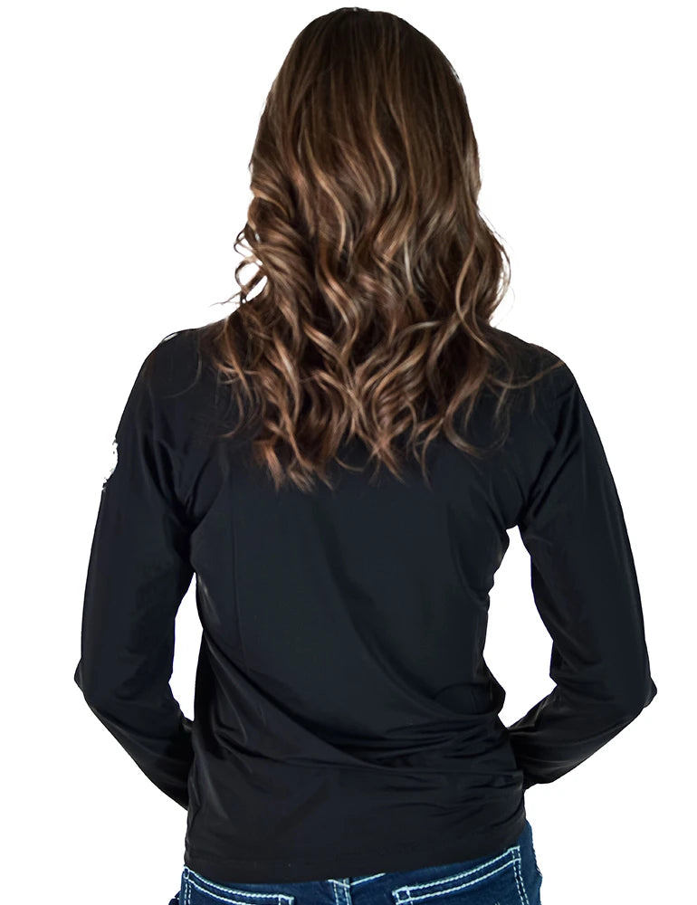 Cowgirl Tuff Ladies Black Long Sleeve Cooling Breathe Tee Lightweight High Stretch