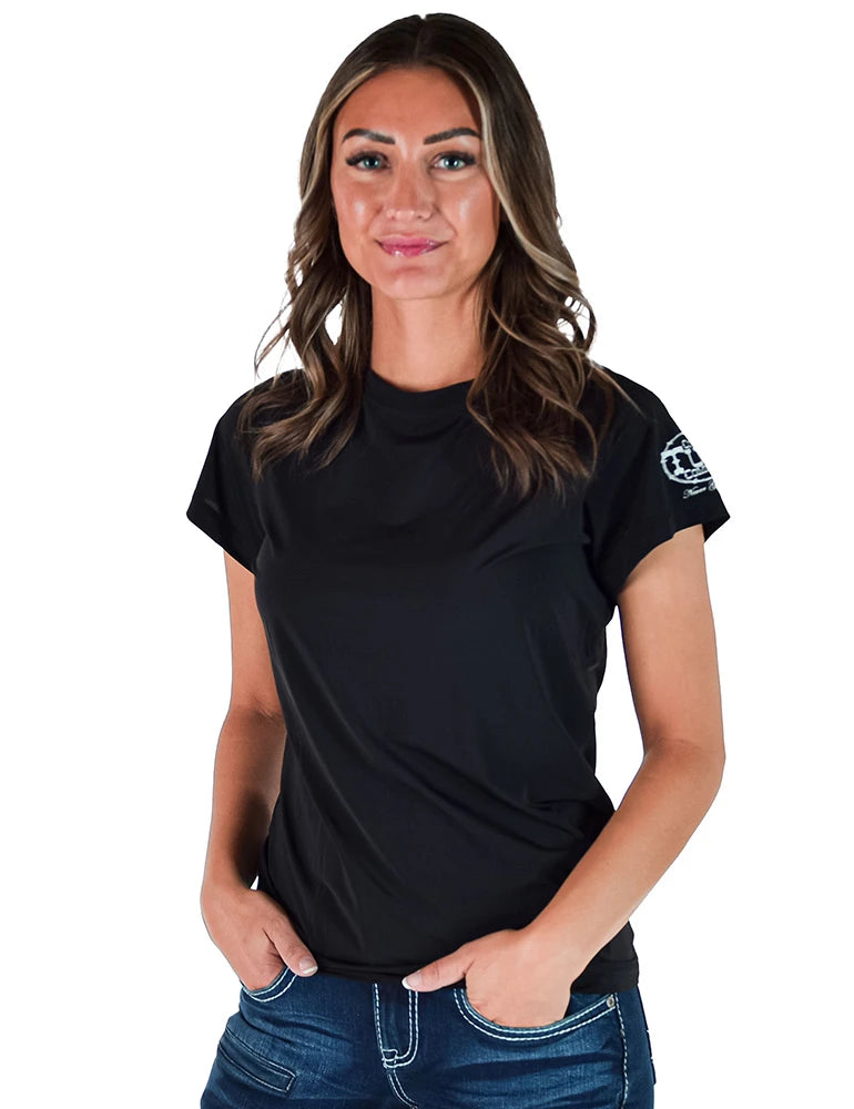Cowgirl Tuff Ladies Black Short Sleeve Cooling Breathe Tee Lightweight High Stretch