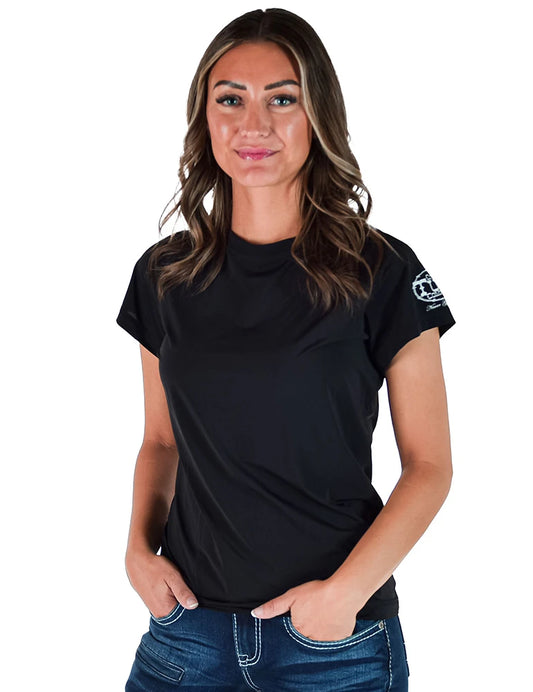 Cowgirl Tuff Ladies Black Short Sleeve Cooling Breathe Tee Lightweight High Stretch