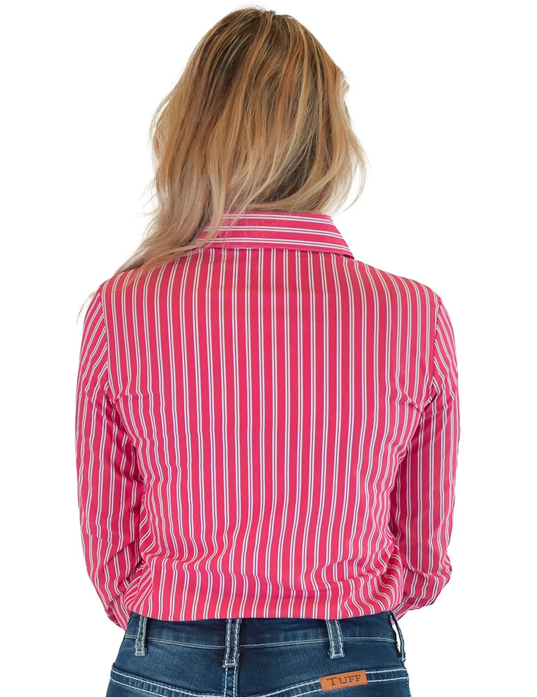 Cowgirl Tuff Ladies Red Pinstripe Structured Pullover Button Up