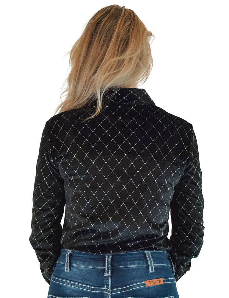 Cowgirl Tuff Ladies Black Velvet with Silver Crystals Pullover Button Up