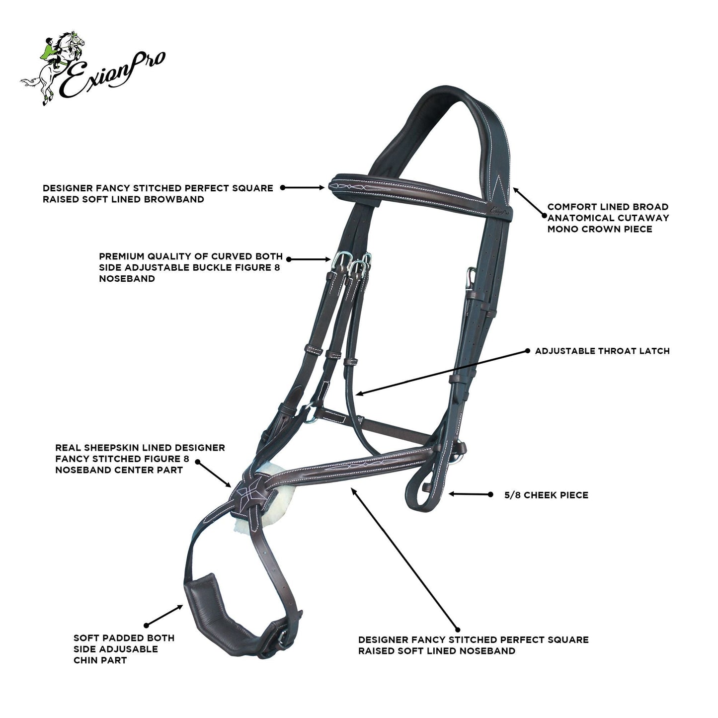 Replacement Crownpiece of ExionPro Broad Crownpiece Designer Fully Adjustable Figure 8 Bridle