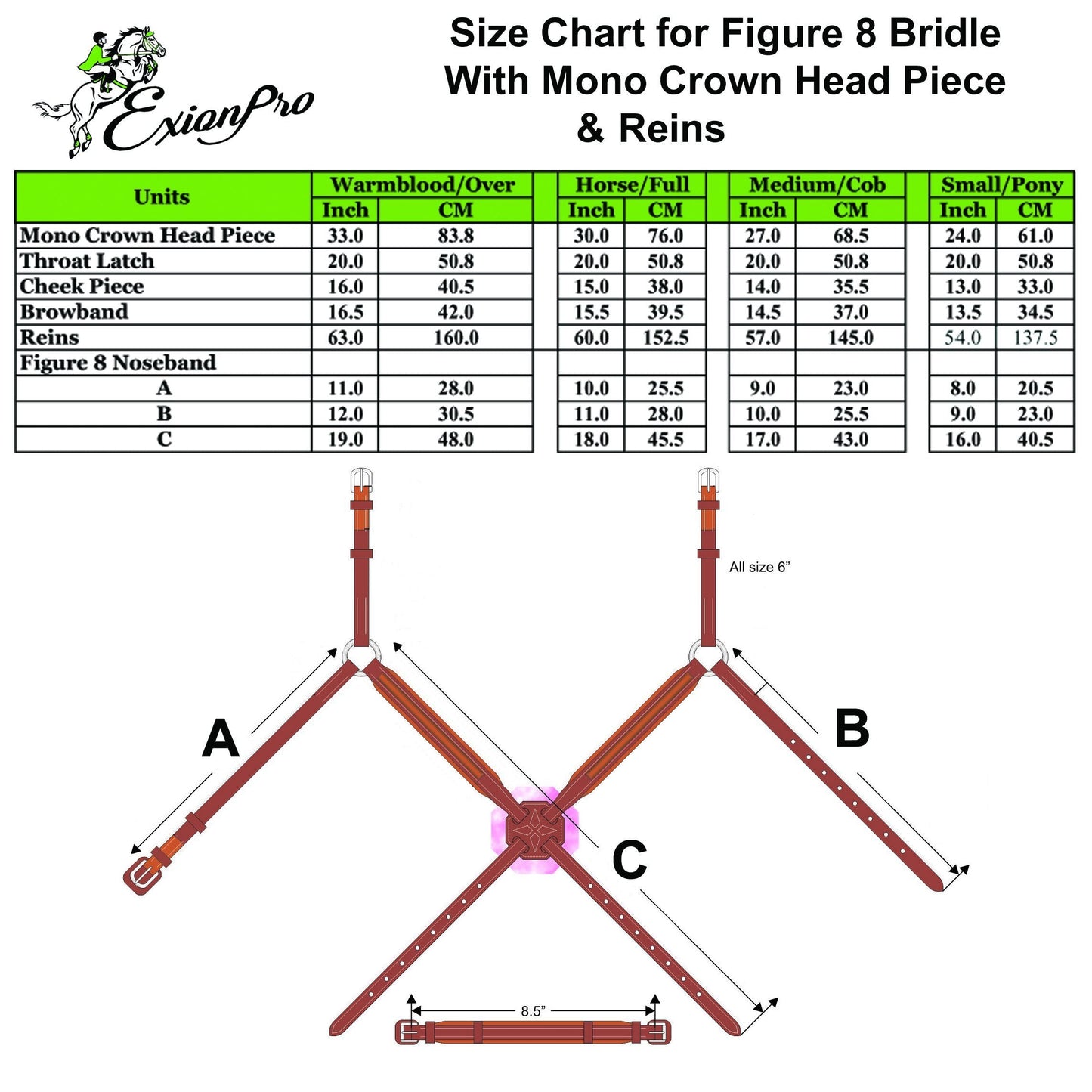 Replacement Crownpiece of ExionPro Broad Crownpiece Designer Fully Adjustable Figure 8 Bridle