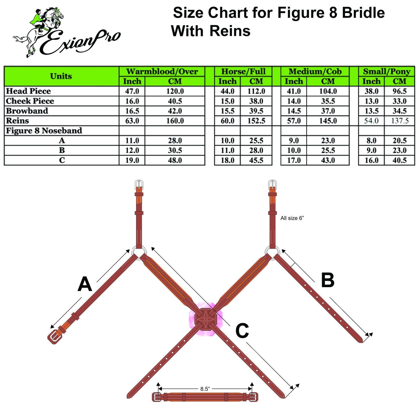 ExionPro SS Clincher Figure 8 Bridle with Rubber Reins