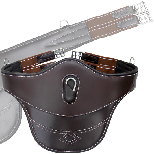 ExionPro Thick Lined Fancy Belly Guard Girth with Leather/Sheepskin Padding and Snap Hook - Matching Elastic