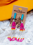 The Monica Turquoise Bar and Pink Seed Bead Tassel Earrings
