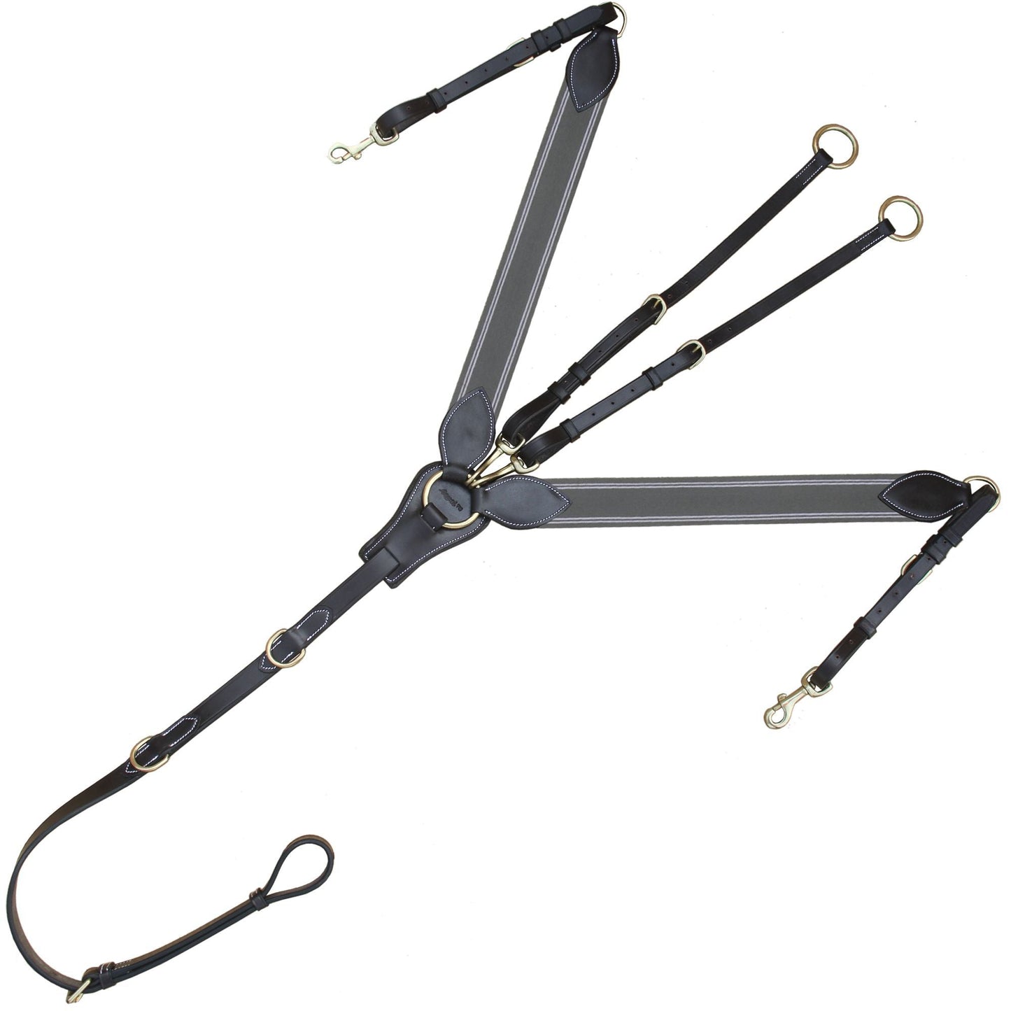ExionPro Padded Leaf Shape Horse Breastplate with Running Attachment - Grey Elastic & White Lines