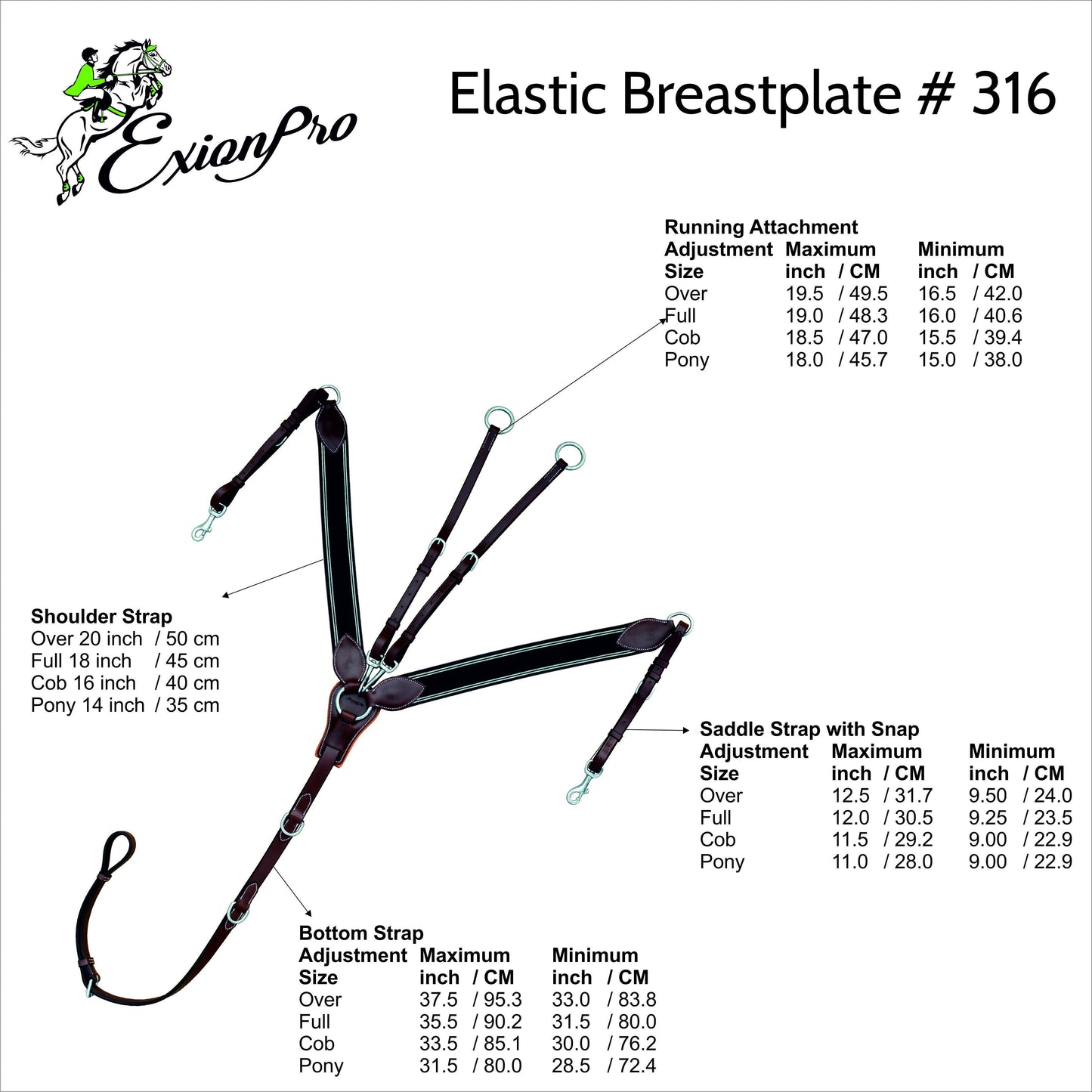 ExionPro Padded Leaf Shape Horse Breastplate with Running Attachment - Matching Elastic