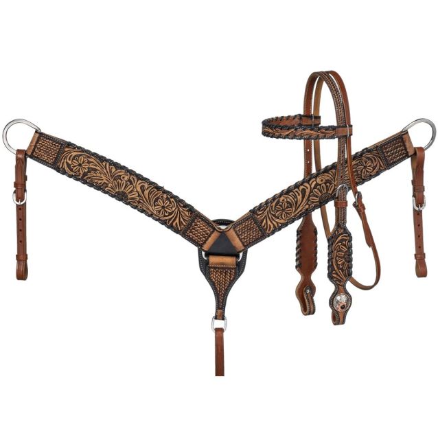 Silver Royal Sunflower and Black Lace Headstall and Breastcollar Set