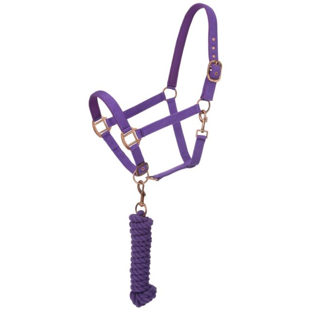 Tough-1 Padded Horse Halter with Antique Hardware and Lead Rope