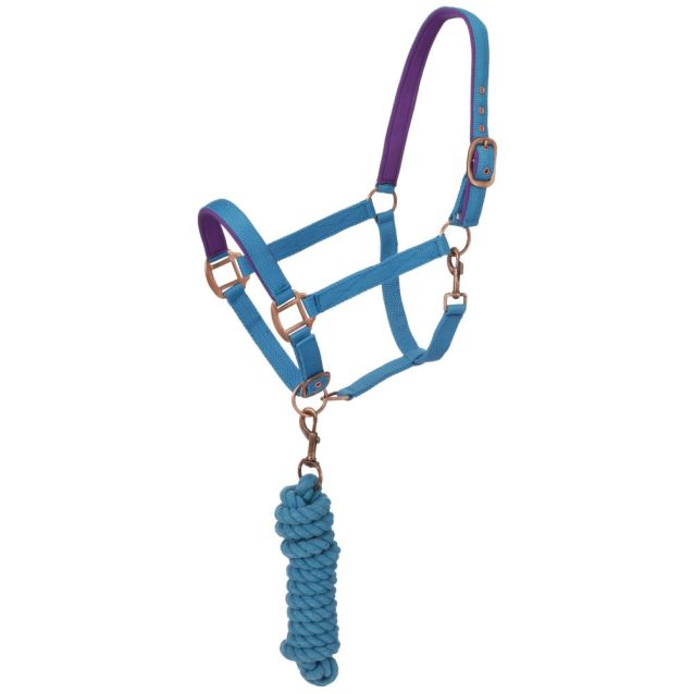Tough-1 Padded Horse Halter with Antique Hardware and Lead Rope