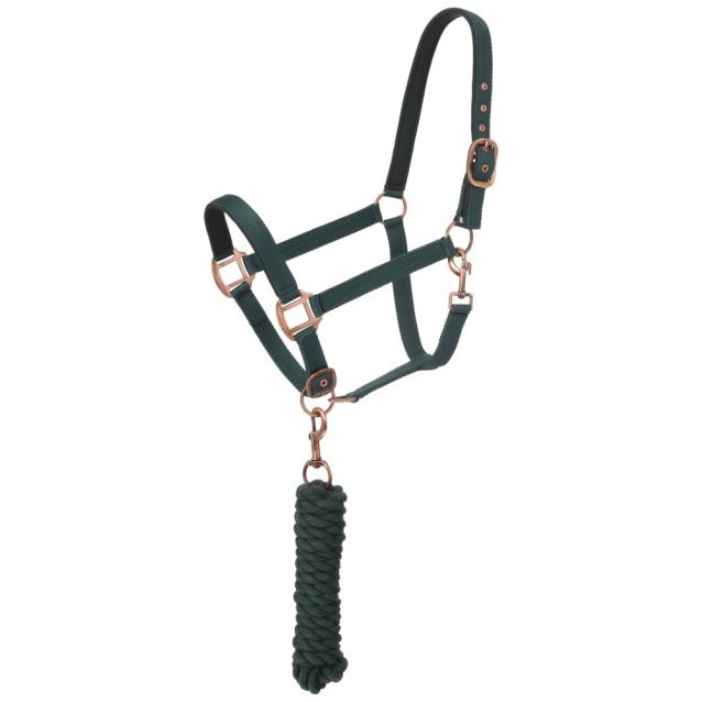 Tough-1 Padded Horse Halter with Antique Hardware and Lead Rope