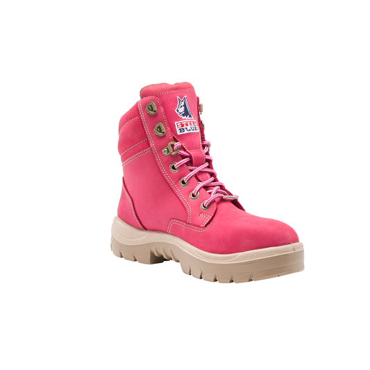 Ladies Steel Blue Southern Cross Steel Toe Boots - Pink