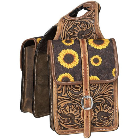 Tough-1 Black Sunflower Leather Horn Bag