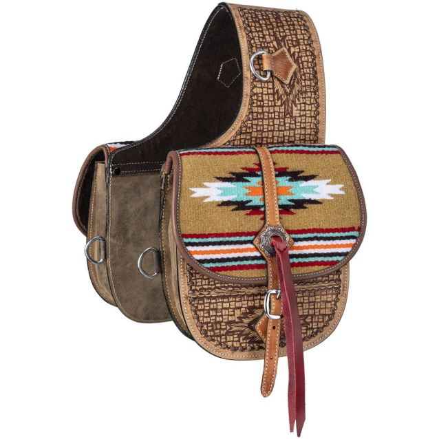 Tough-1 Leather Saddle Bag with Hand Weaving
