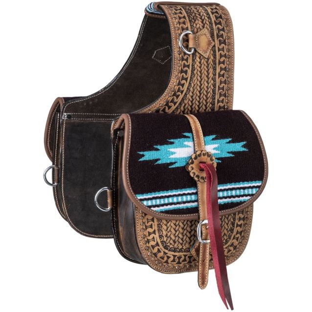 Tough-1 Leather Saddle Bag with Hand Weaving