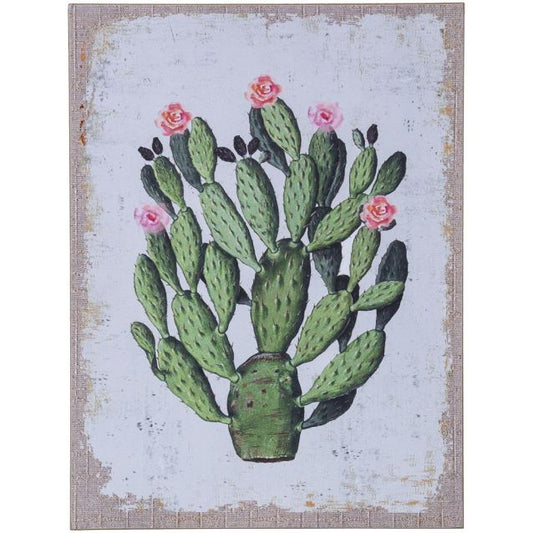 Cactus with Flowers Plank Wall Décor