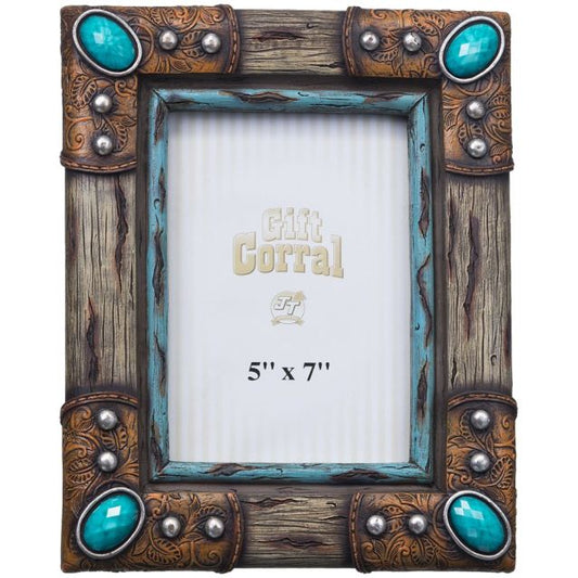 Wood and Turquoise Stone Picture Frame