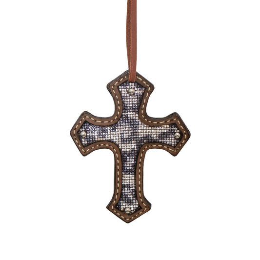 108-BLKCHEETAH Cross rough out chocolate leather black cheetah inlay
