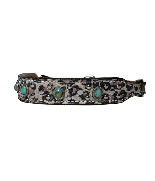 200-CHEETAH Wither strap golden leather cheetah overlay with stones and spots