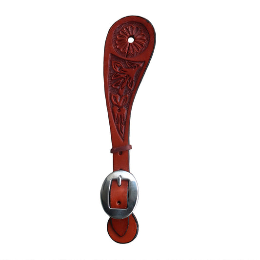 321-T Ladies spur straps toast leather floral tooled