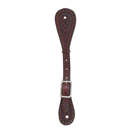 370-TK Ladies and kid's spur straps toast leather basket tooled