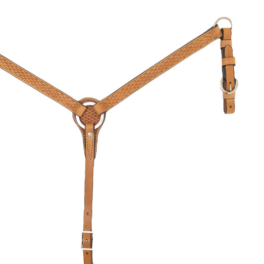 3714-K 1" Pony straight breast collar golden leather basket tooled