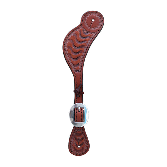 380-4 Men's spur straps toast leather wave tooling