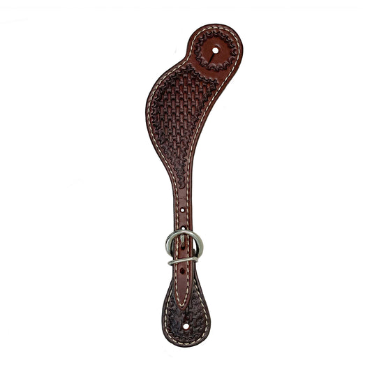 380-CK Men's spur straps chocolate leather basket tooled