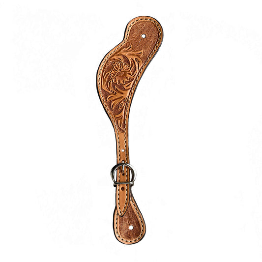 380-F Men's spur straps golden leather floral tooled