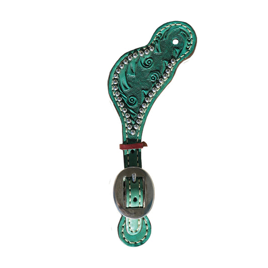 381-QP Youth spur straps turquoise leather spiral tooling with mini spots