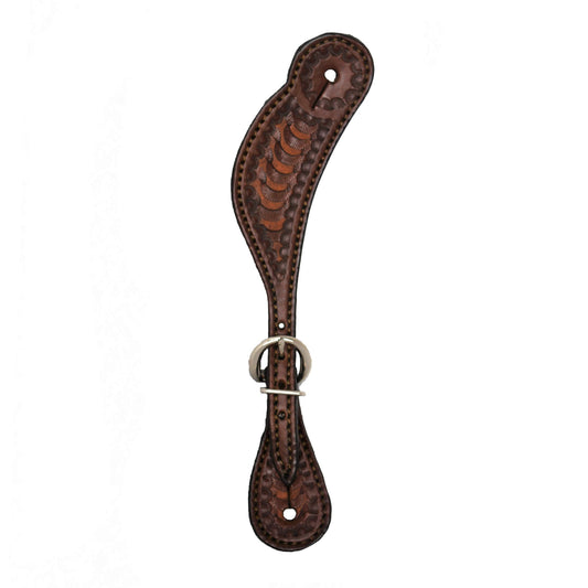 382-4 Ladies spur straps toast leather wave tooling