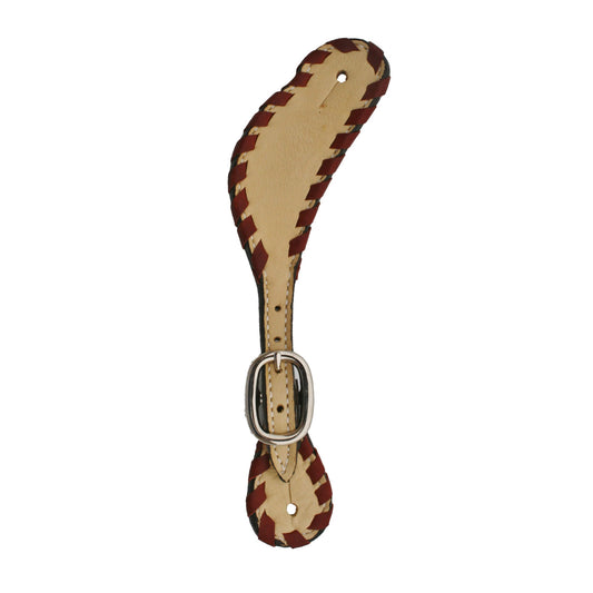 382-WH Ladies spur straps palomino overlay with latigo whip lace