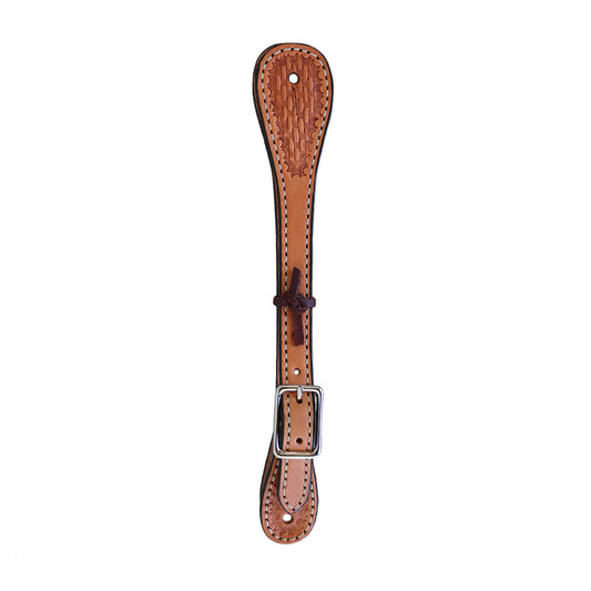 387-K Men's spur straps golden leather basket tooled