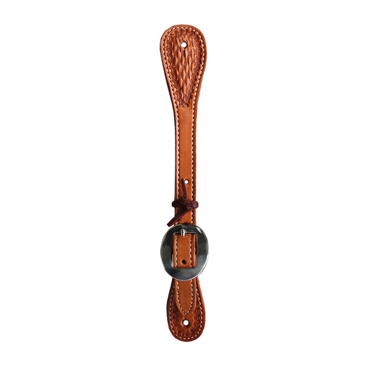 E-387K Elite men's spur straps golden leather basket tooled