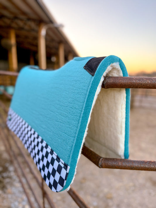 Turquoise Checks Out Wool Saddle Pad