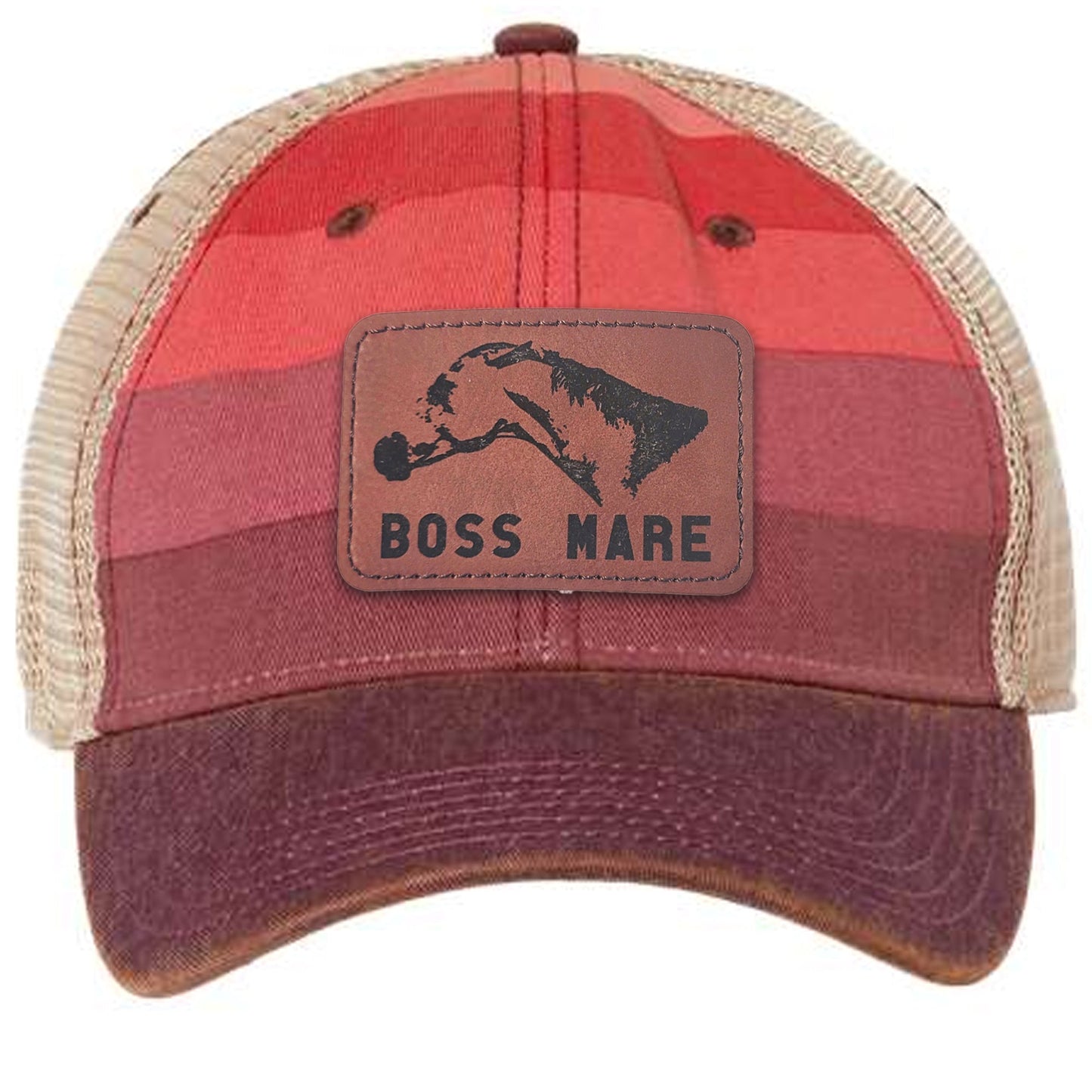 The Boss Mare Logo Leather Patch Hat Vintage Red Stripe