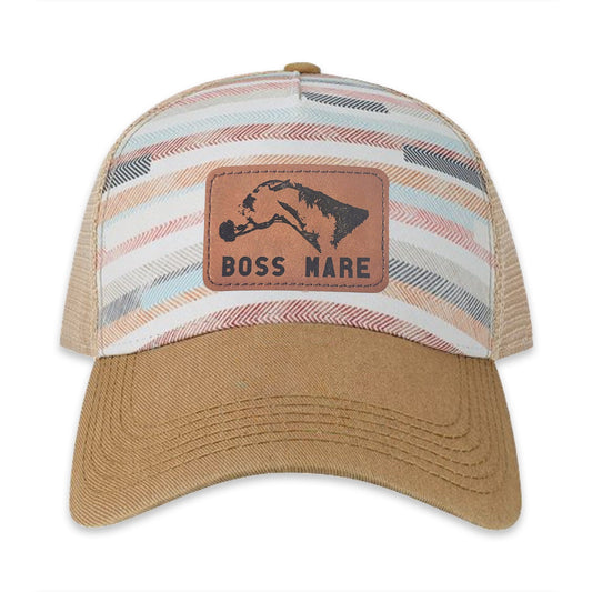 The Boss Mare Logo Leather Patch Hat - Neutral Stripe