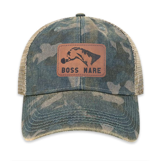 The Boss Mare Logo Leather Patch Hat - Vintage Blue Camo
