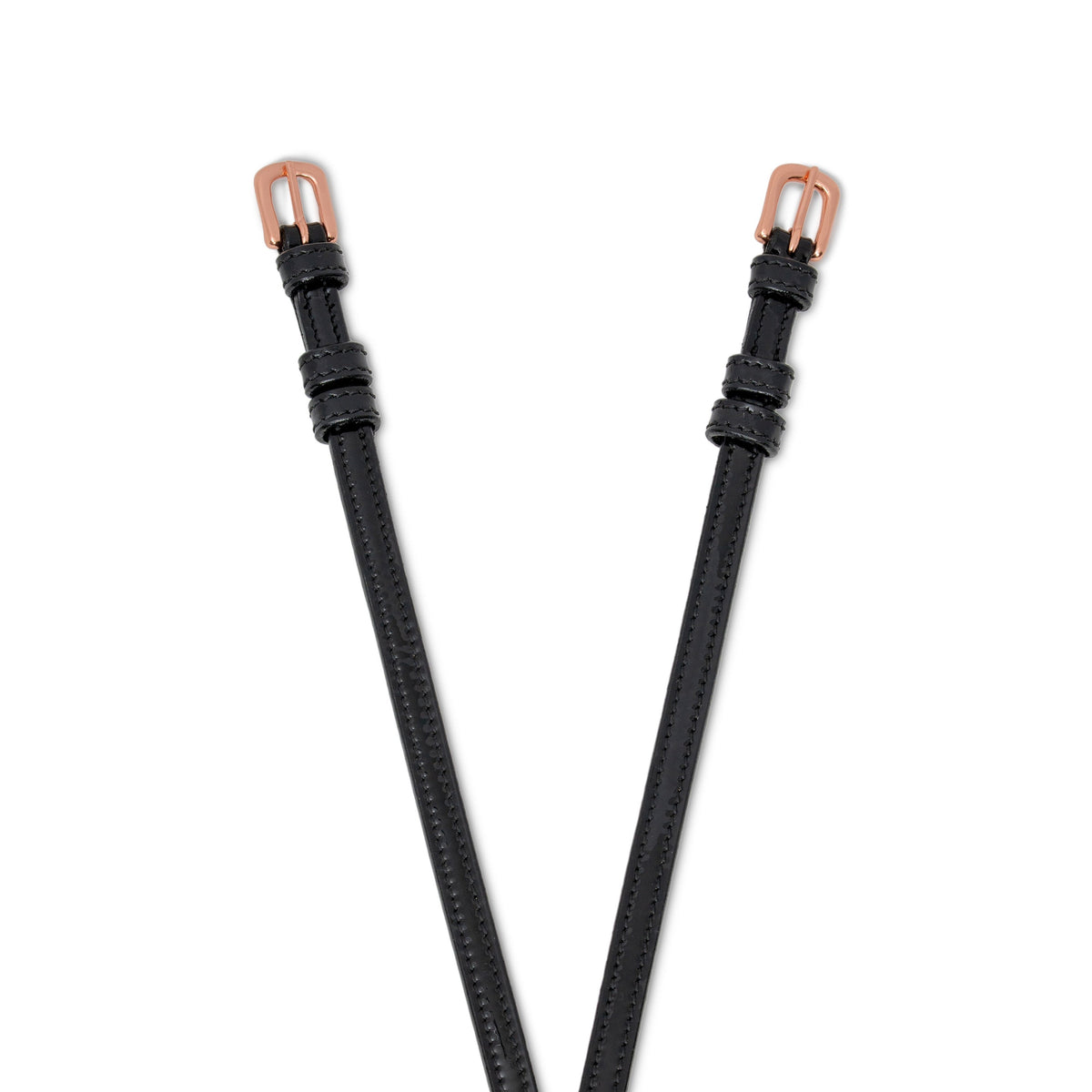 Aurelia Black Patent & Rose Gold Spur Straps