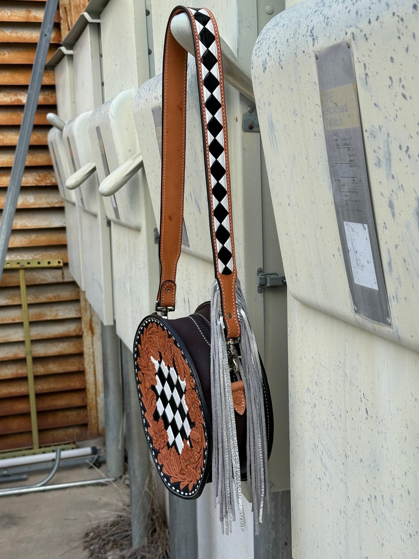 11" Canteen - Checkered w/ fringe strap