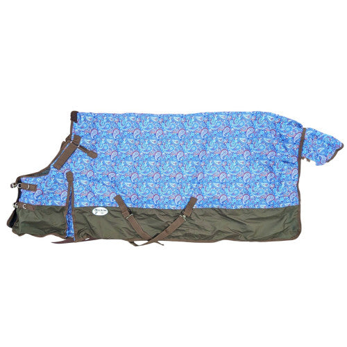 E600 Turnout Blanket - TURQUOISE PAISLEY w/ BROWN TRIM