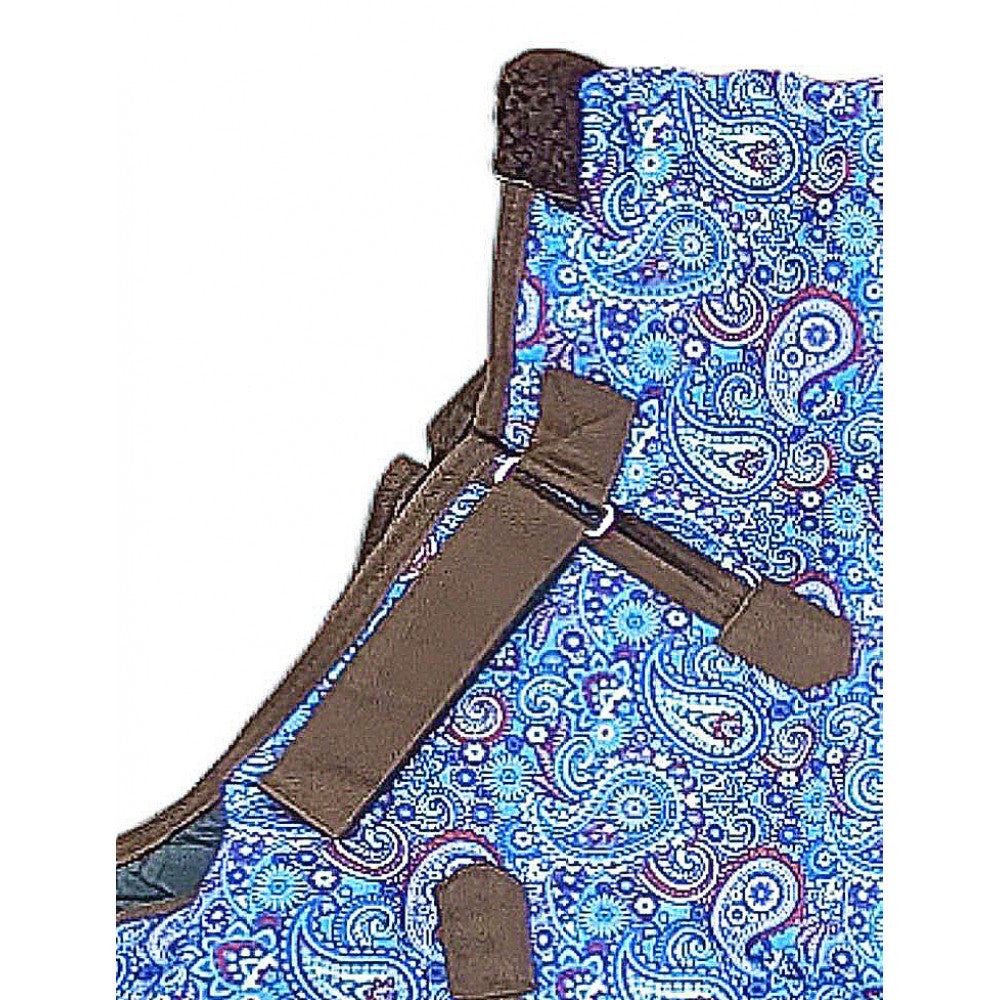 E600 Turnout Blanket - TURQUOISE PAISLEY w/ BROWN TRIM